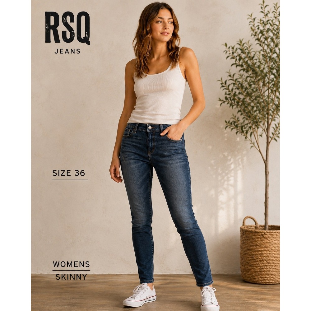 RSQ Womens Tokyo Super Skinny Blue Denim Jeans Size 36 Medium Wash Distressed